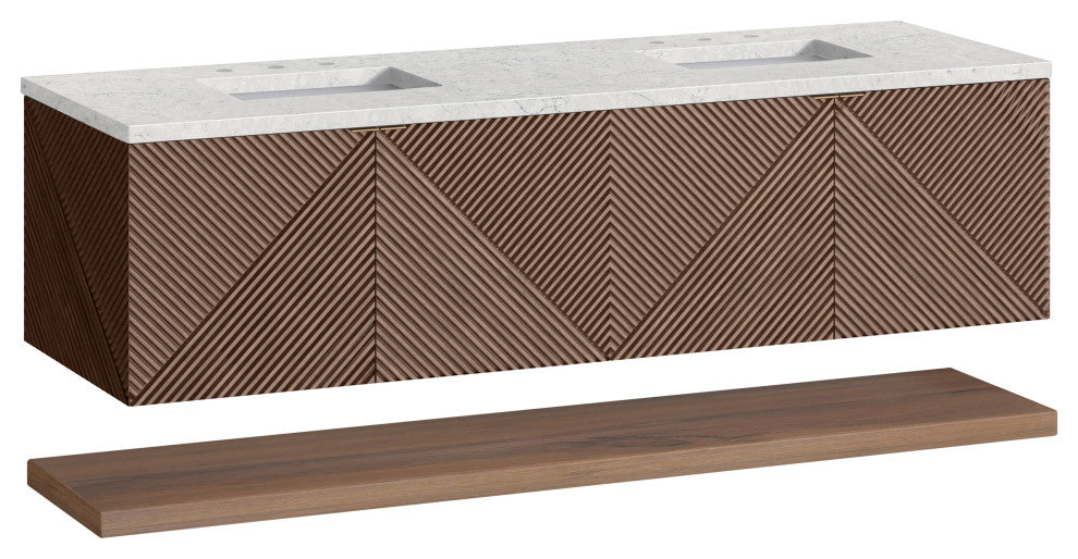 James Martin Marcello Bath Vanity, Chestnut, 72", Eternal Jasmine Pearl, Three-Hole