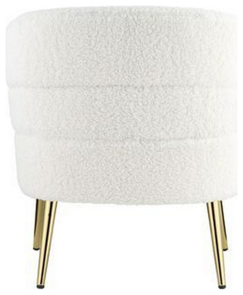 Benzara BM269066 Accent Chair With Textured Fabric and Curved Back, White & Gold