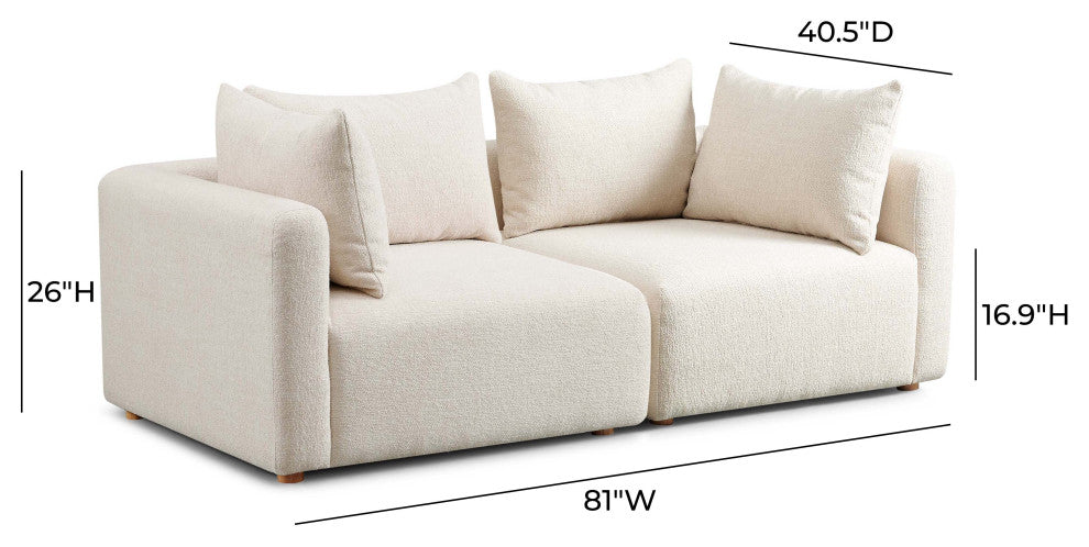 Hangover Upholstered Loveseat, Cream Textured Fabric