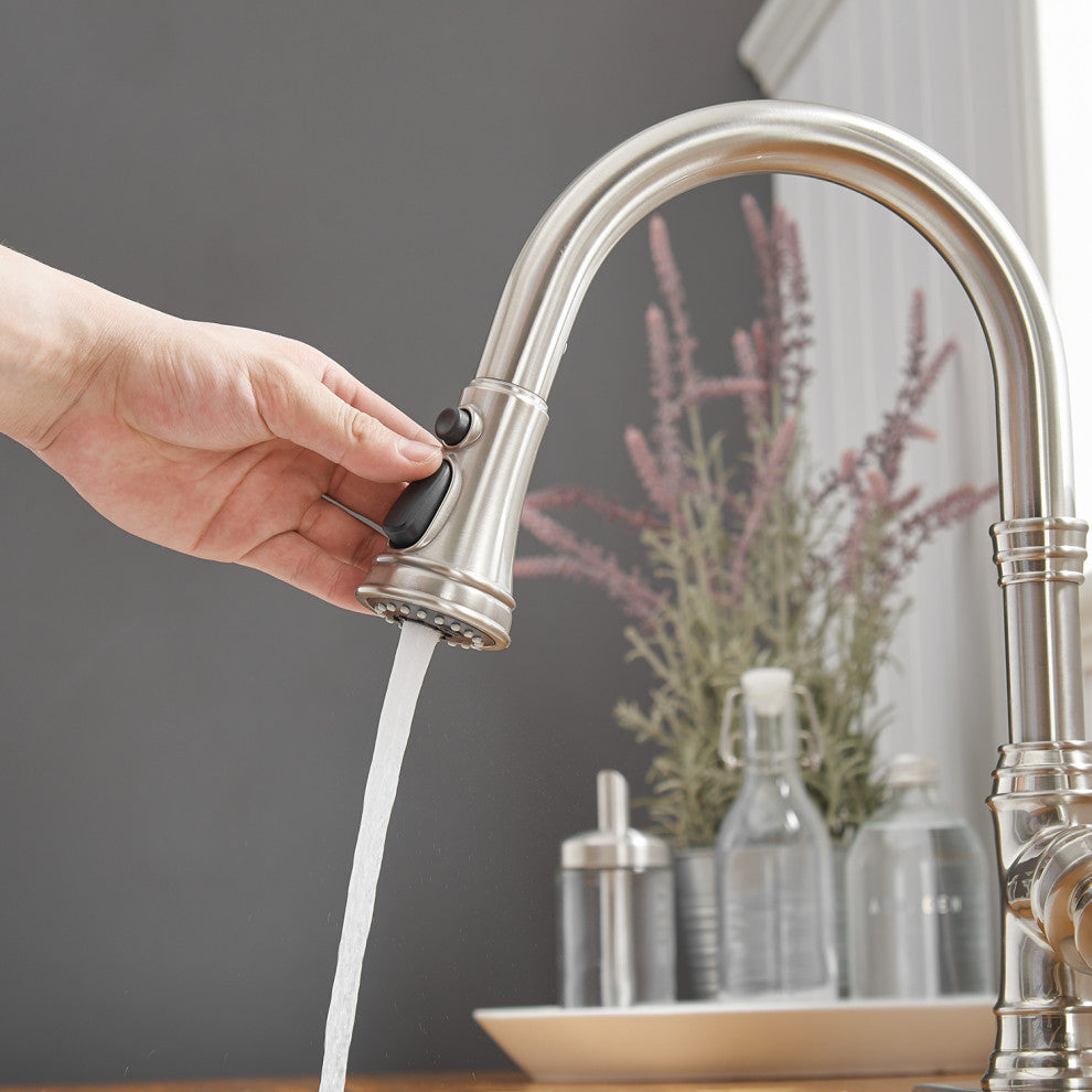 Wellfor Single Level Stainless Steel Kitchen Sink Faucet With Pull down Sprayer, Brushed Nickel