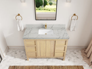 Elizabeth Oak 48" Single Sink Vanity, White 2" Venatino Quartz