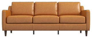 Pemberly Row Genuine Italian Leather Upholstered Sofa in Cognac/Tan