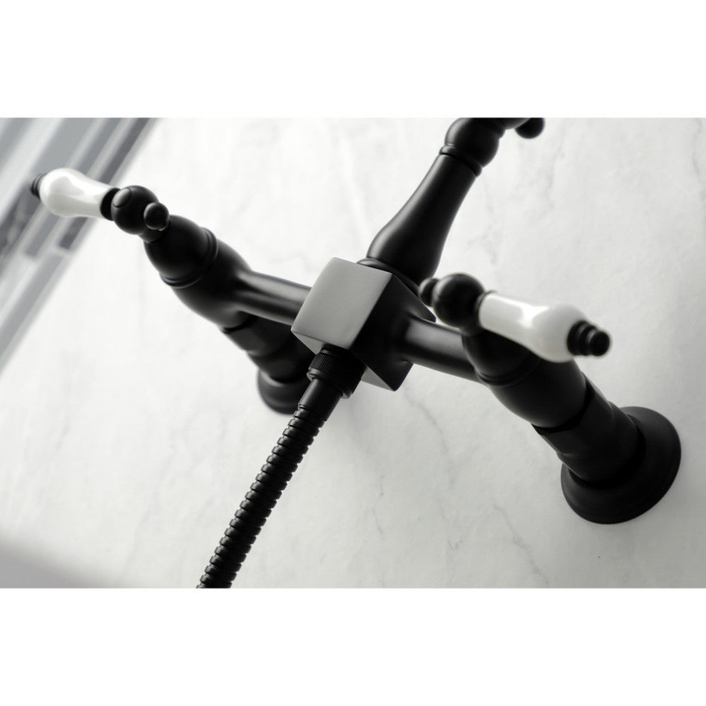 KS126XPLBS-P Heritage Wall Mount Bridge Kitchen Faucet with Brass Sprayer, Matte