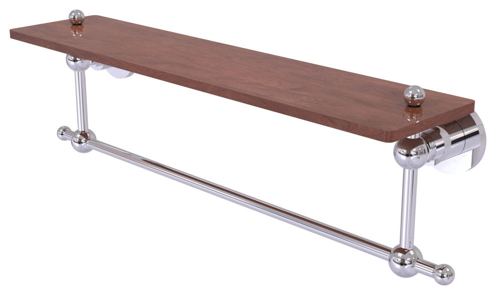 Astor Place 22" Solid Wood Shelf with Towel Bar, Polished Chrome