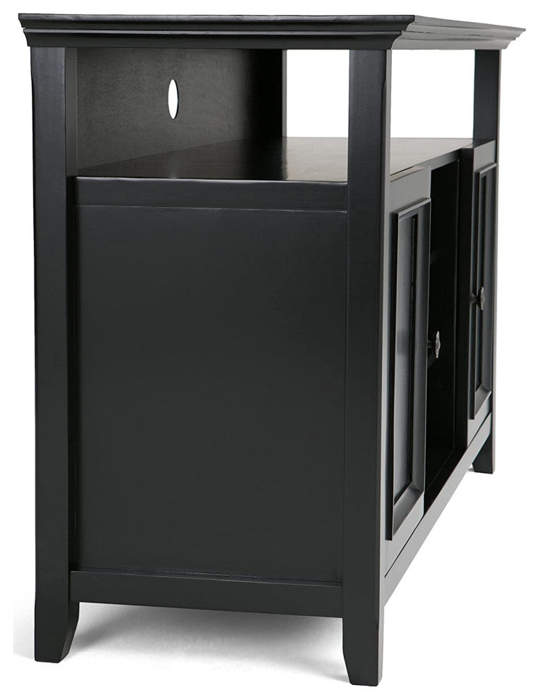 Transitional Black TV Stand, Open Shelves & Side Cabinets With Doors