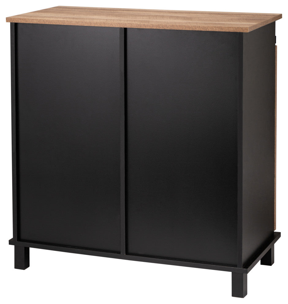 32.30" Modern Industrial Black Wine Sideboard With Natural Top and Sliding Door