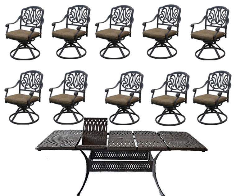 Outdoor Patio Dining Set Cast Aluminum Santa Clara Extendable Table, 11-Piece