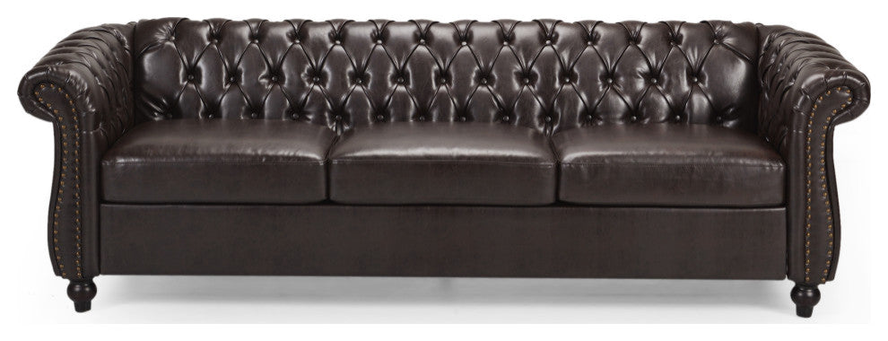 Garrison Tufted Chesterfield Faux Leather 3 Seater Sofa