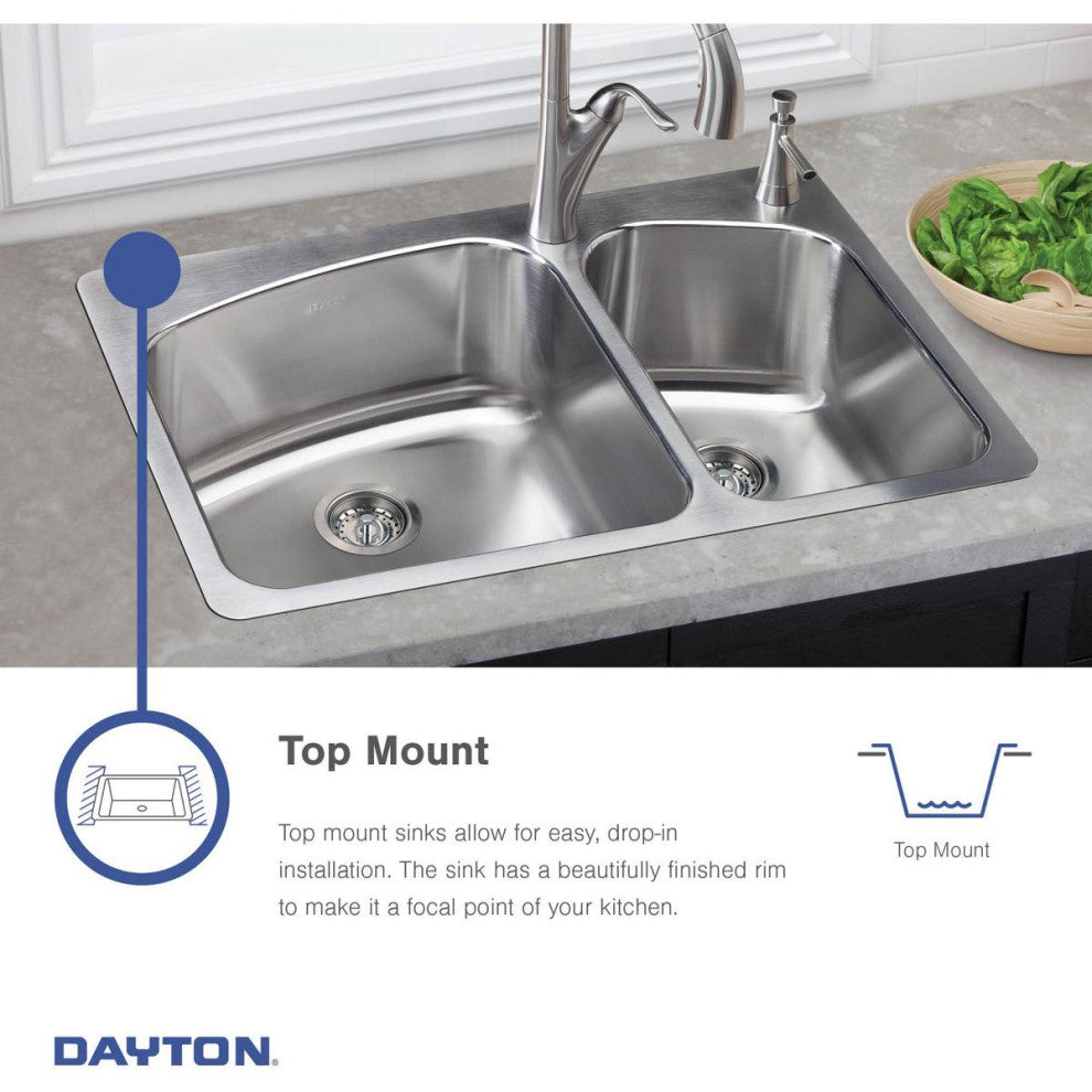 DSE133224 Dayton Stainless Steel 33" x 22" x 8-1/16", Drop-in Sink, 4 Holes