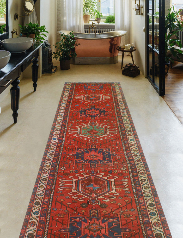 Fine Vintage Distressed Halah Rust/Navy Runner, 2'11x10'9