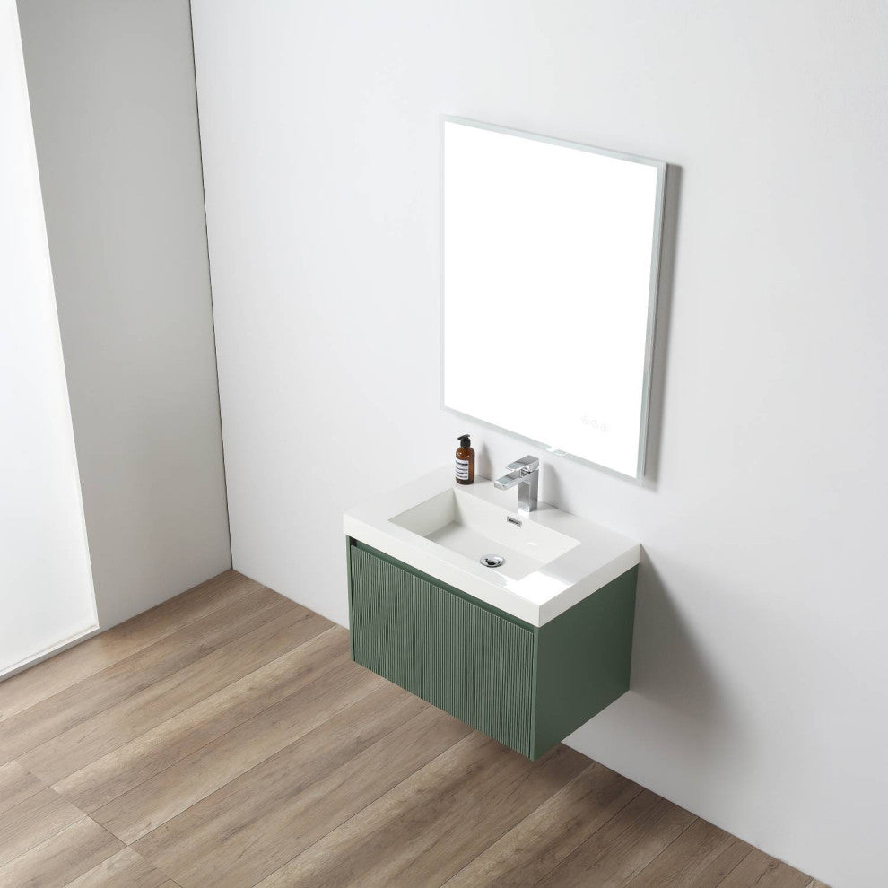 Floating Bathroom Vanity with Sink, Wall Mounted Vanity, Green, 30" W/ Sink