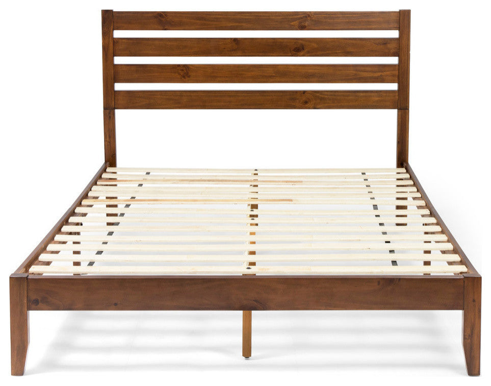 Kenley Queen Size Bed With Headboard, Dark Brown Finish, Natural