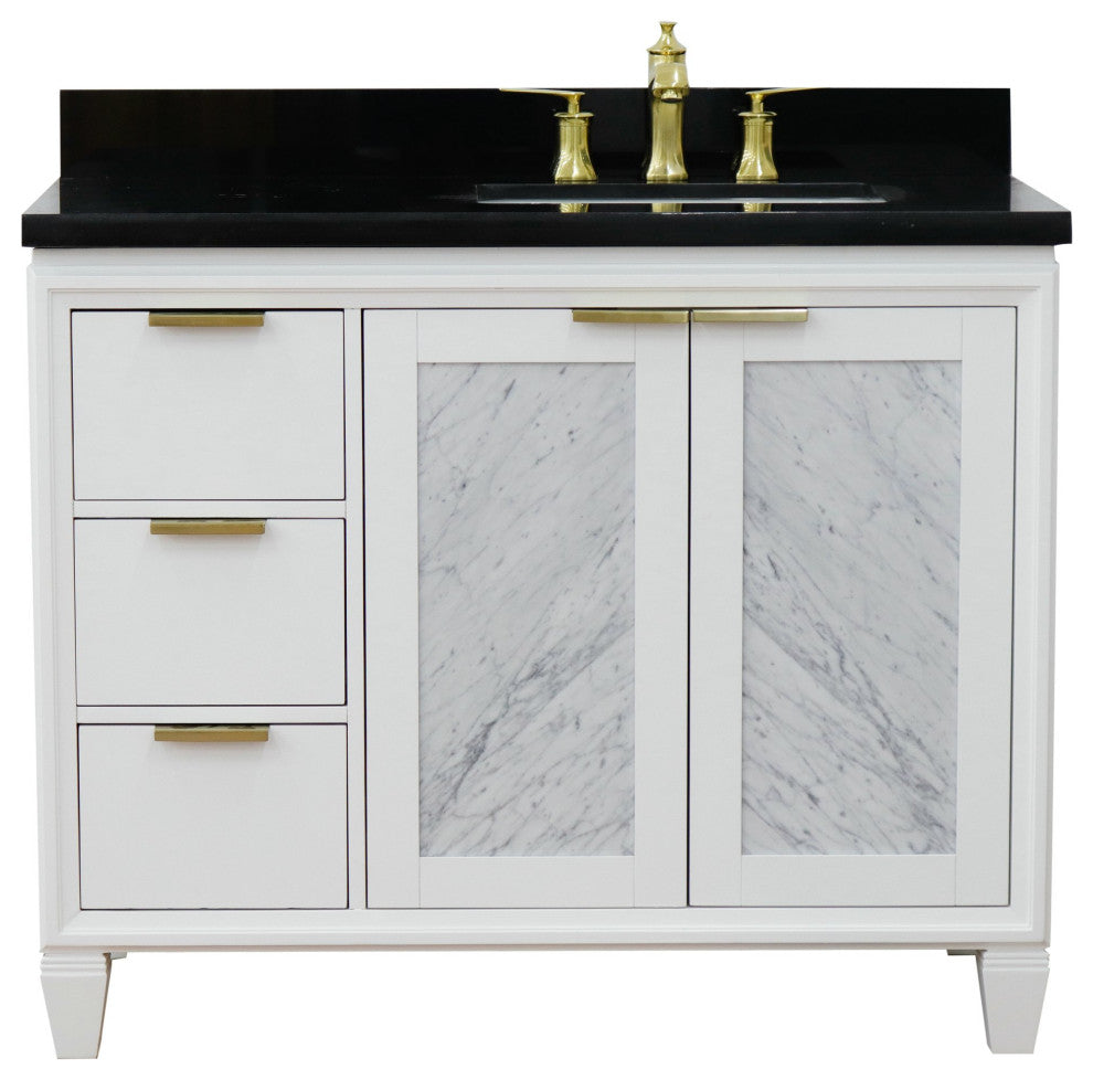 43" Single Vanity, White Finish With Black Galaxy