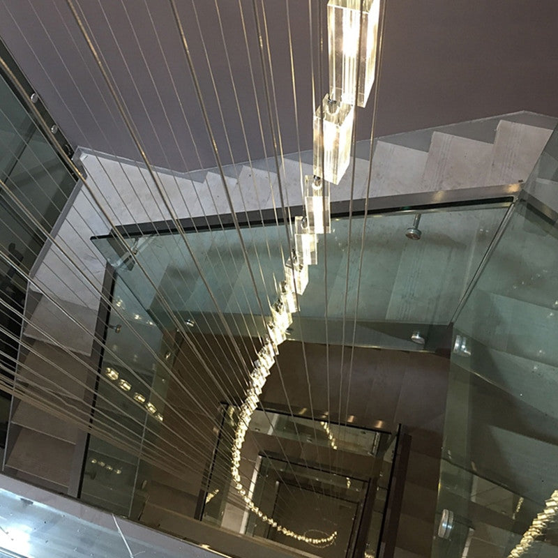 Cannes | Staircase Pendant Crystal Long Light Fixture, 30 Lights