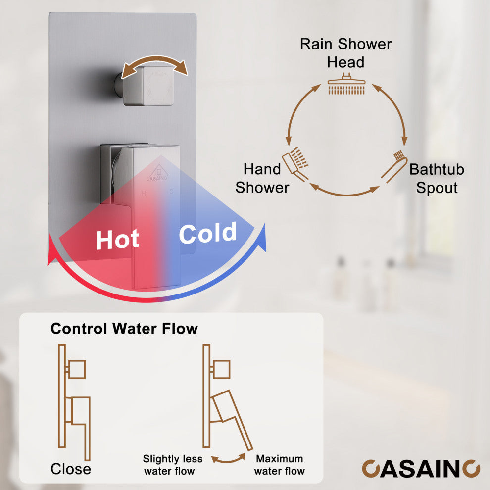 10inch Wall Mounted Shower System with Handheld Shower and Tub Spout, Brushed Nickel
