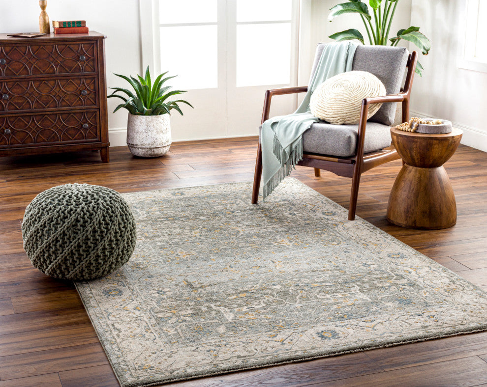 Surya Dresden DRE-2309 Machine Woven Area Rug, Dusty Sage, Taupe, Off-White, Light Gray, Deep Teal, 9' X 12'2"
