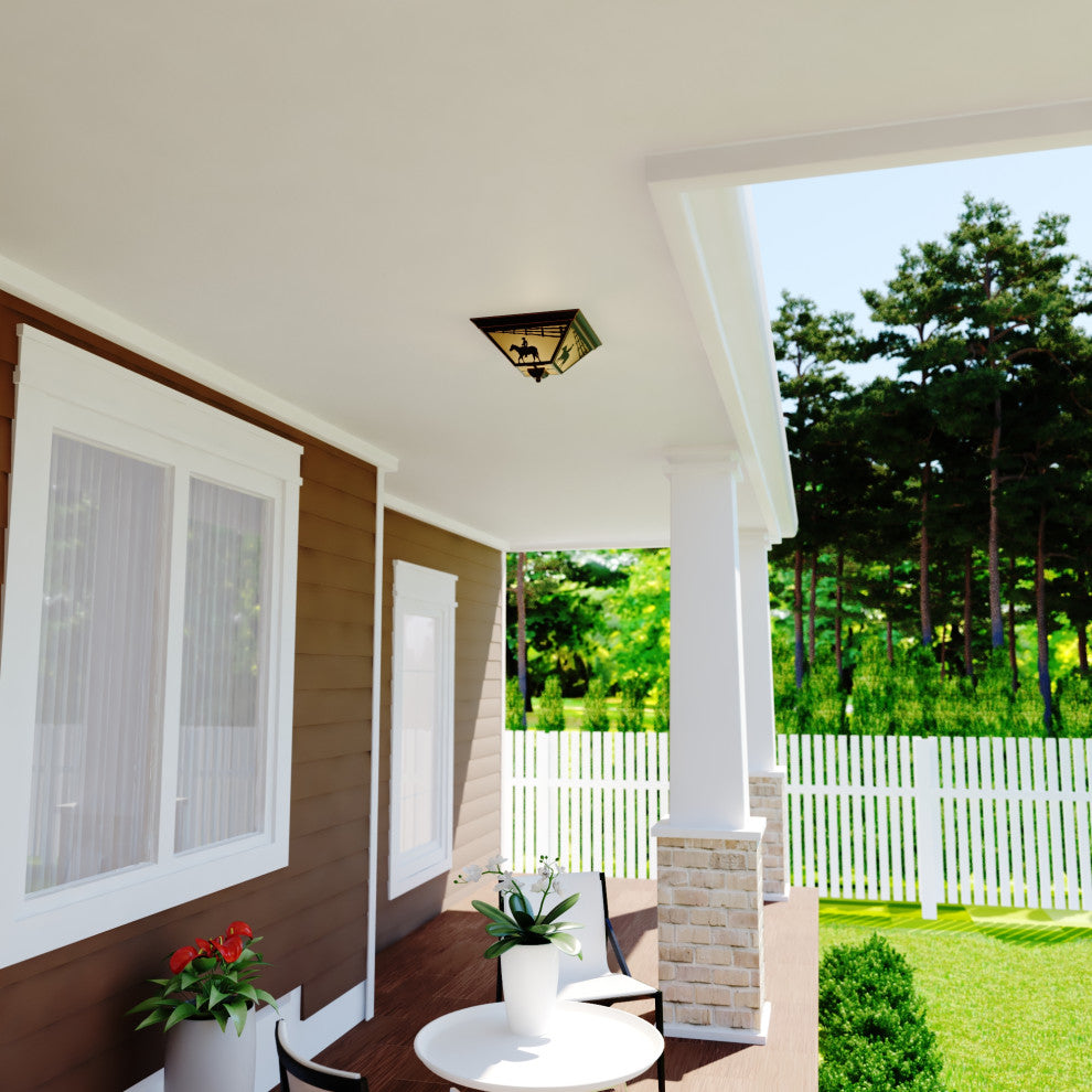 Trail 14" Horse Outdoor Flush Mount Ceiling Light Burnished Bronze
