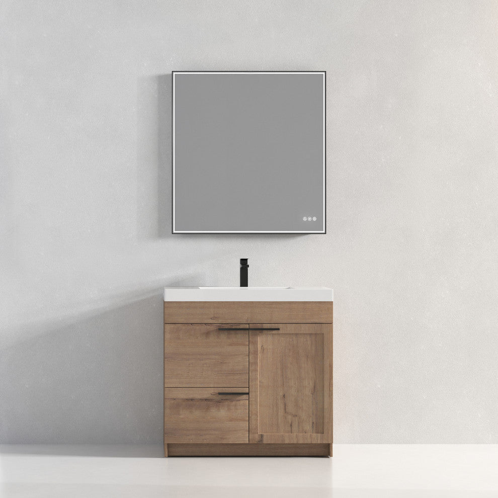 Freestanding Bathroom Vanity With Top Mount Sink, Classic Oak, 36'' Acrylic Sink