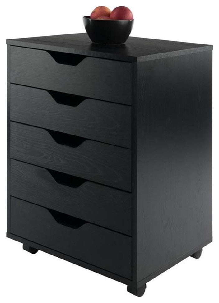 Pemberly Row Modern Wood Storage Cabinet with 5 Drawers in Black