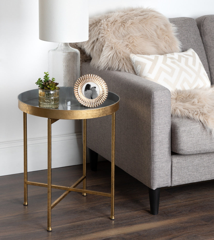 Celia Round Metal Side Table, Gold Gray