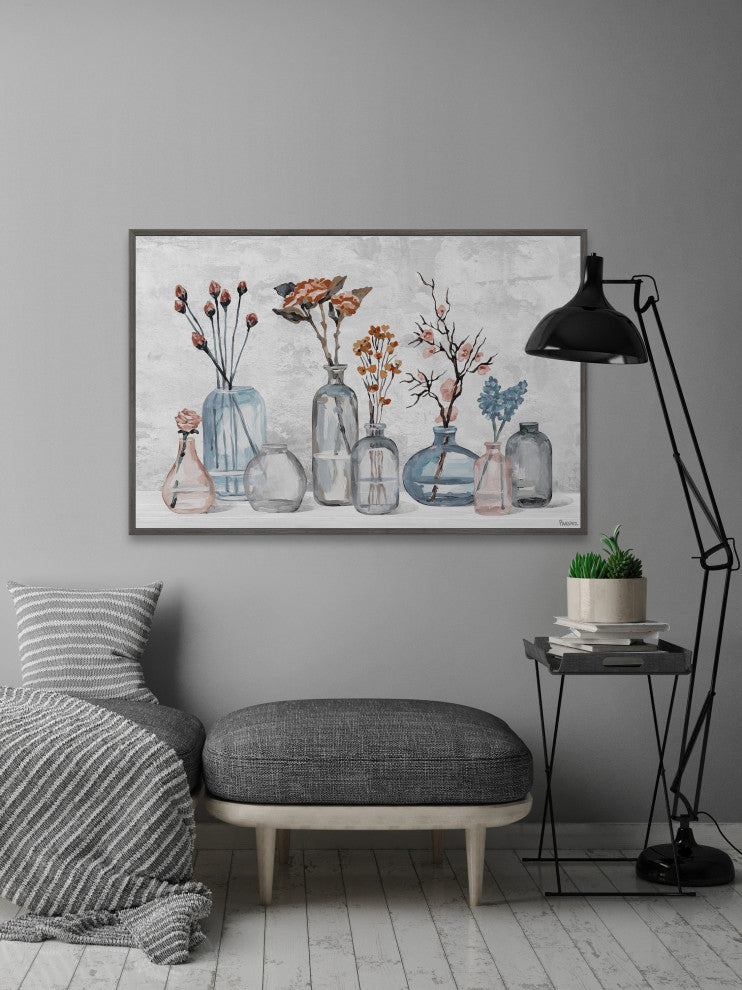 "Flower Glassware" Floater Framed Painting Print on Canvas