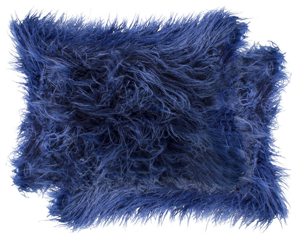 Frisco Mongolian Sheepskin Faux Fur Pillows, Set of 2, Ink, 12"x20"