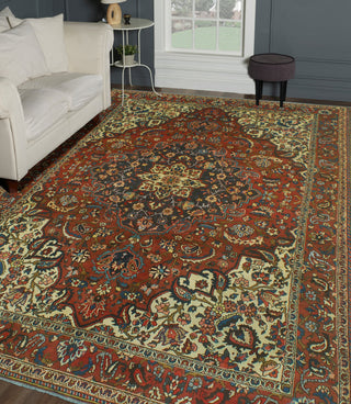 Fine Vintage Distressed Aden Burgundy/Ivory Rug, 6'8 x 9'10