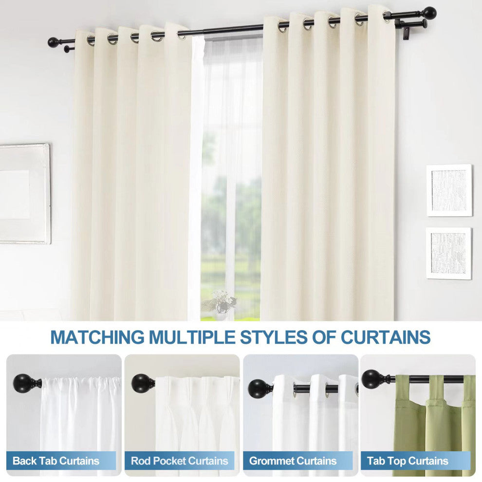 Ball Adjustable Double Curtain Rod Set, 5/8", Black, 28"-48"