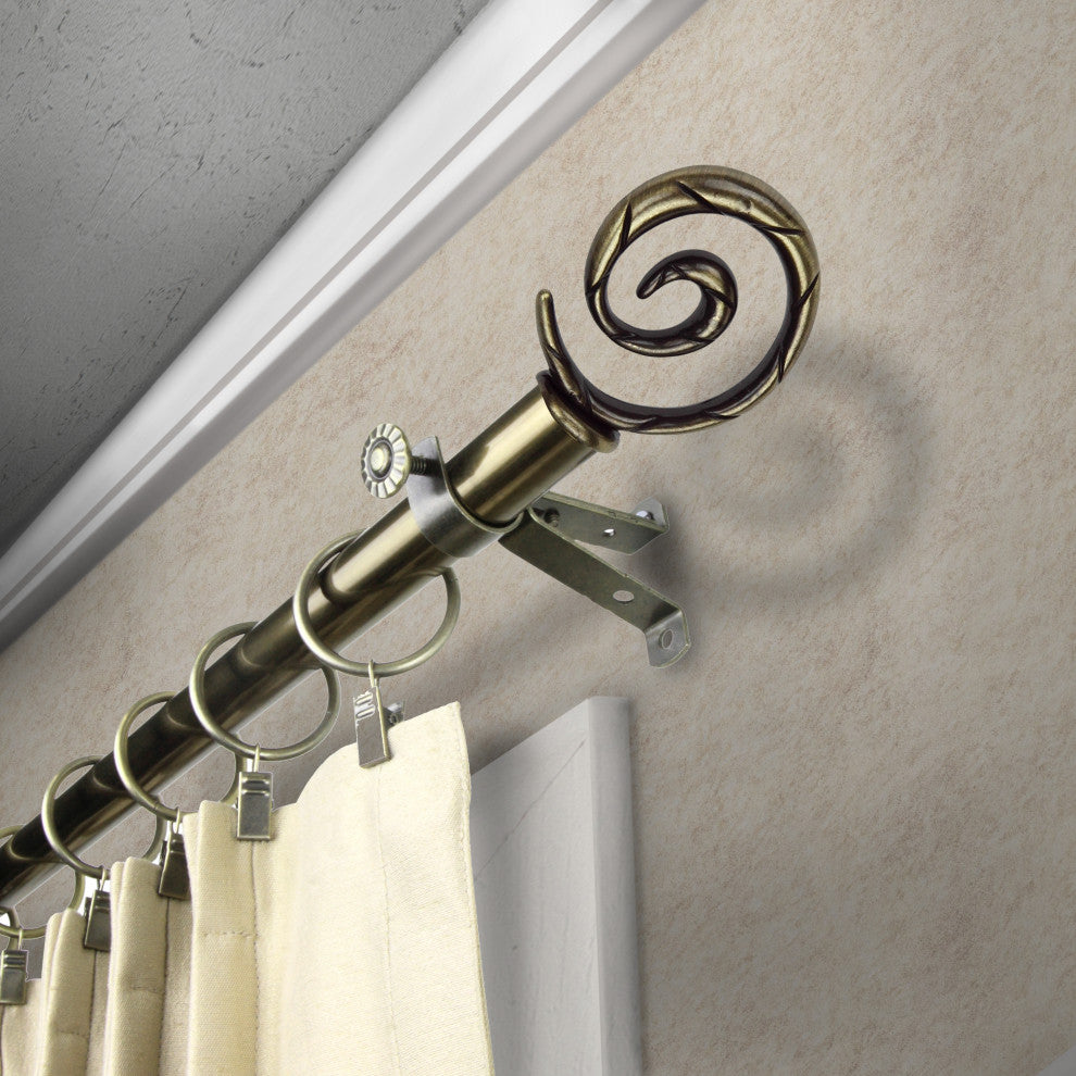 Valen 13/16" Diameter Curtain Rod, Antique Brass, 18-28"