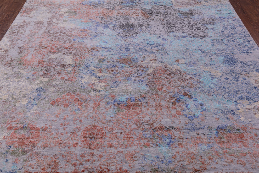 9' Square Wool and Silk Modern Hand Knotted Rug Q11812