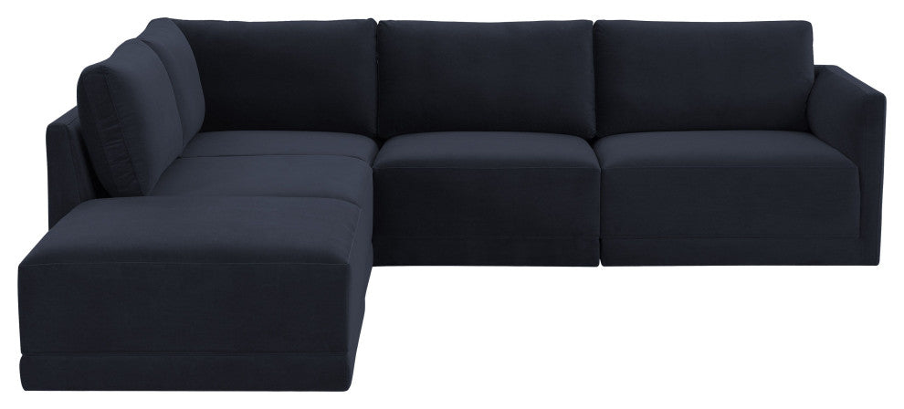 Flix Modular Velvet Sectional Sofa, Modern 5 Piece LAF Sectional Couch Set, Navy