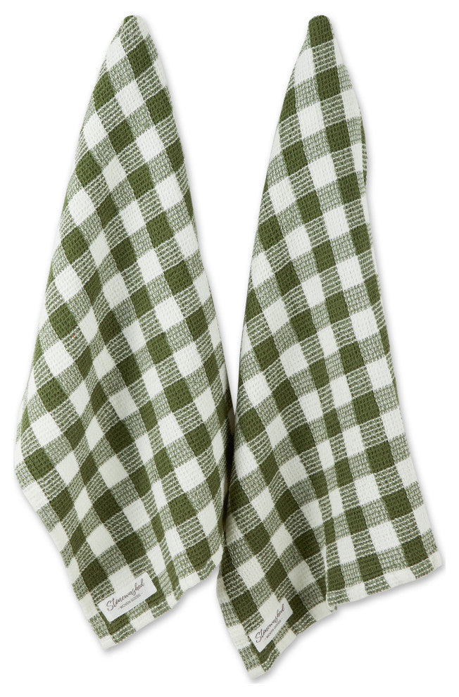 Olive Checker Washed Waffle Dishtowel (Set of 2)