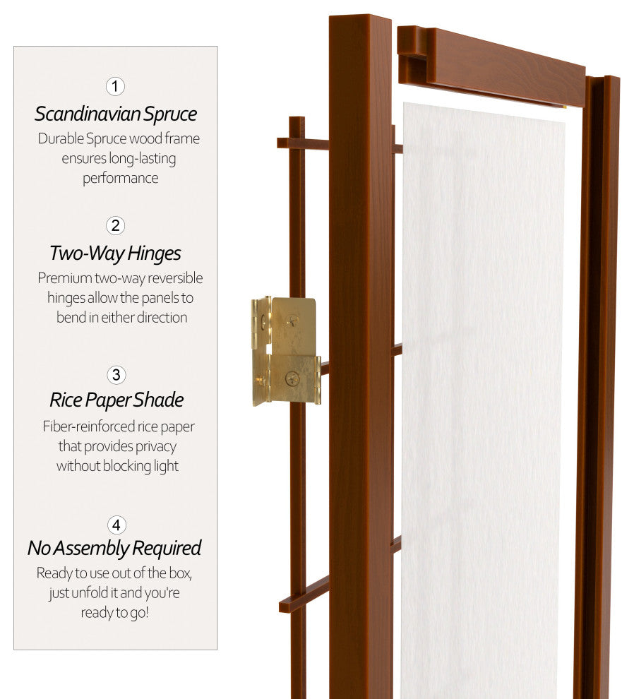 2' Tall Desktop Window Pane Shoji Screen, Walnut, 4 Panels