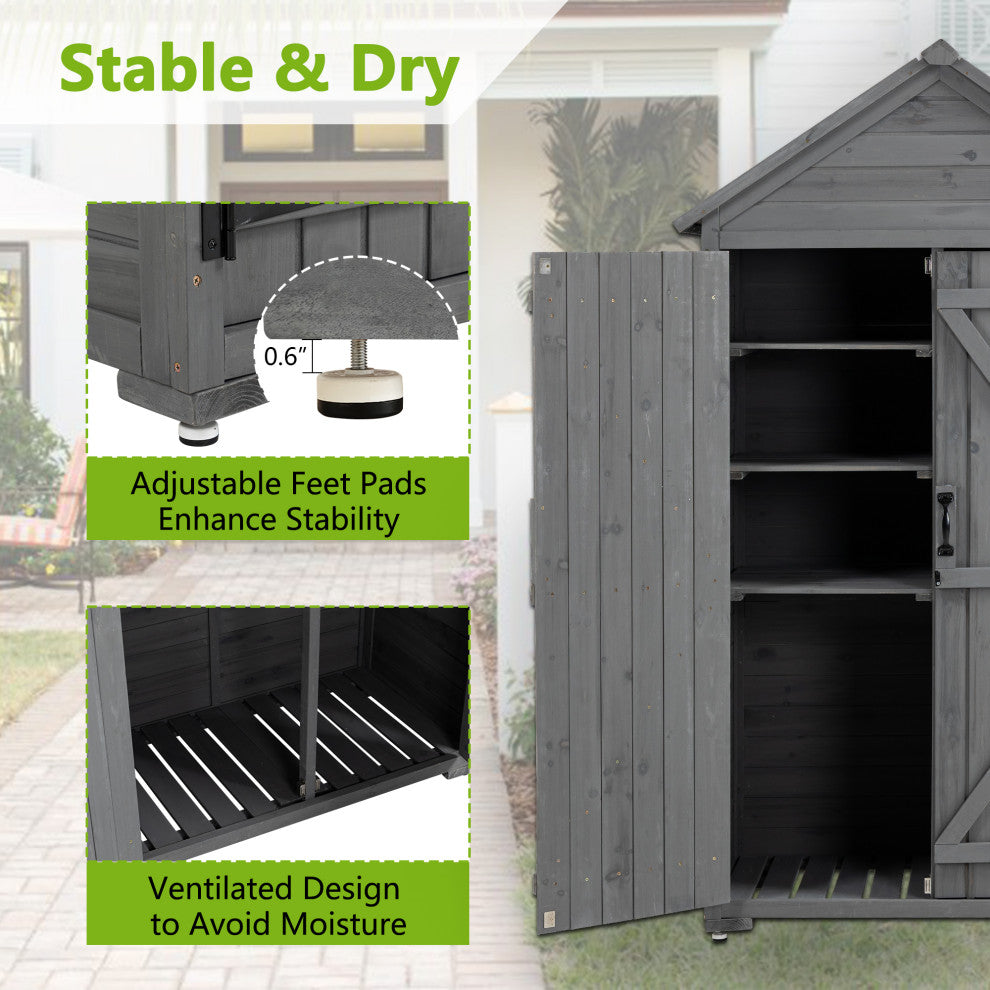 Outdoor Storage Shed with 3 Removable Shelves and Waterproof Roof, Gray