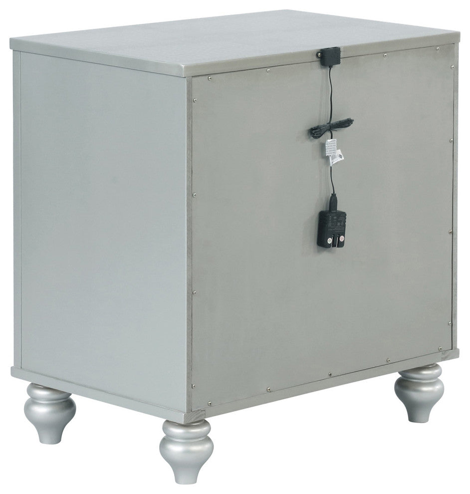 Glam 3 Drawers Nightstand with Dual USB Port, Silver
