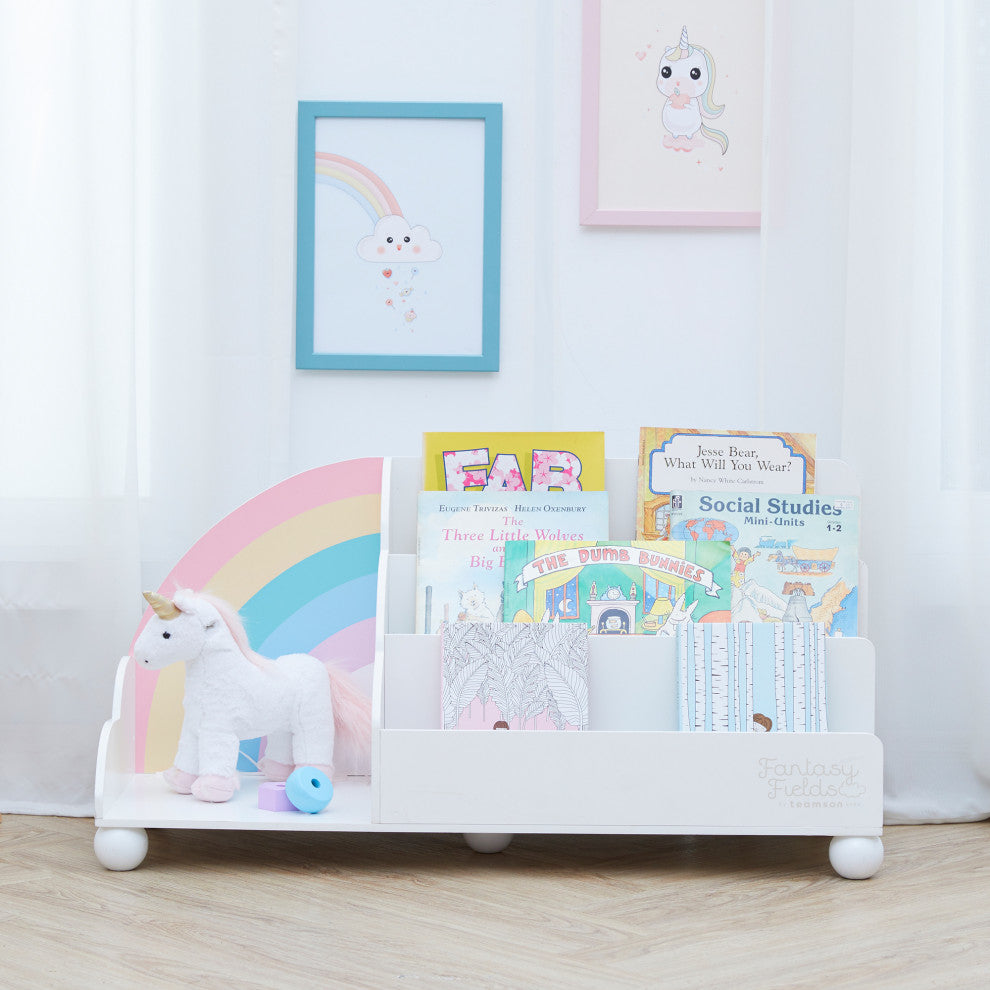 Rainbow Wooden Kid Display Bookcase, White
