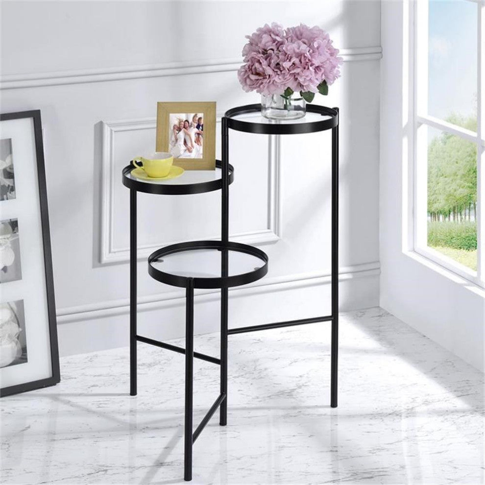 Furniture of America Rhort Contemporary Metal 3-Tier Plant Stand in Black