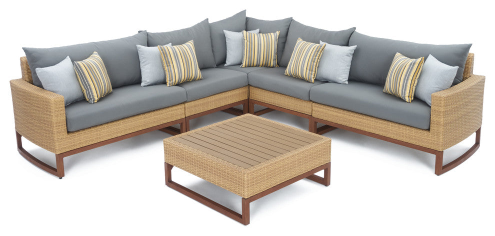 Milea 6 Piece Sunbrella Outdoor Patio Sofa Sectional, Charcoal Gray