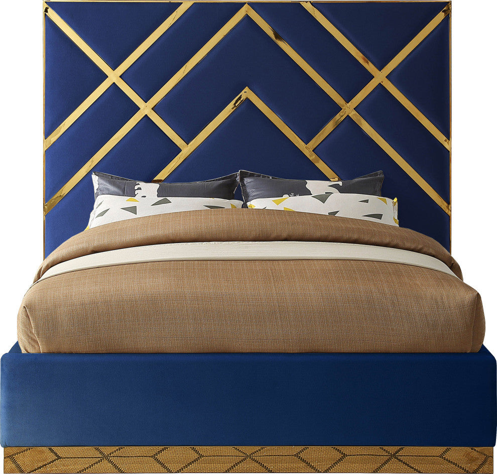 Vector Upholstered Bed, Navy, Queen, Velvet