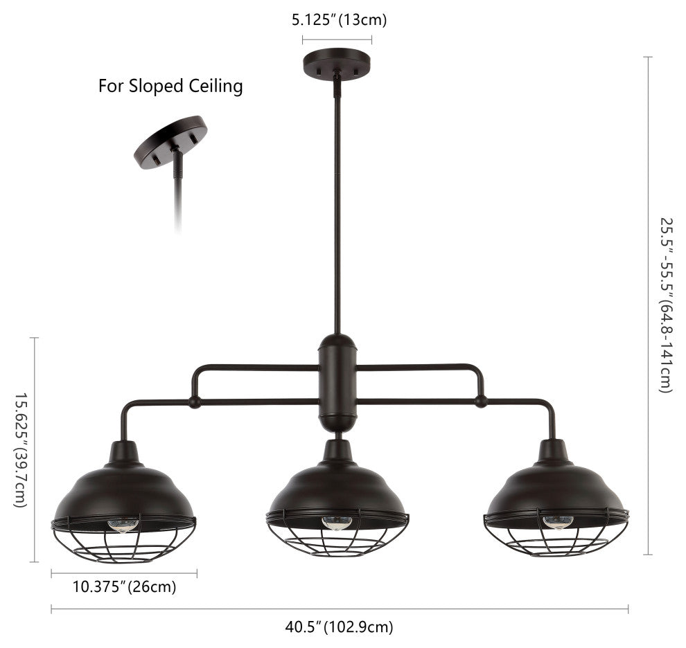 Levi Industrial Farmhouse Iron LED Pendant, Oil Rubbed Bronze, 3-Light