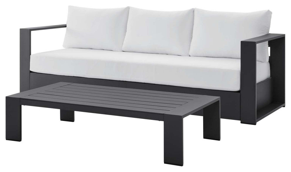 Lounge Sofa Table Set, White, Aluminum, Modern, Outdoor Patio Hospitality