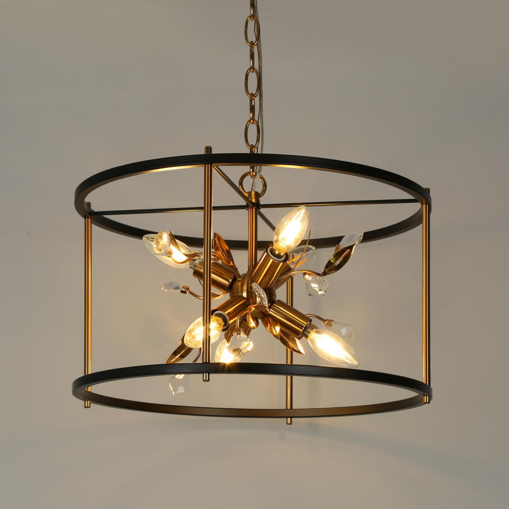 LNC 3-Light Black and Polished Gold Drum Modern/Contemporary Crystal Chandelier