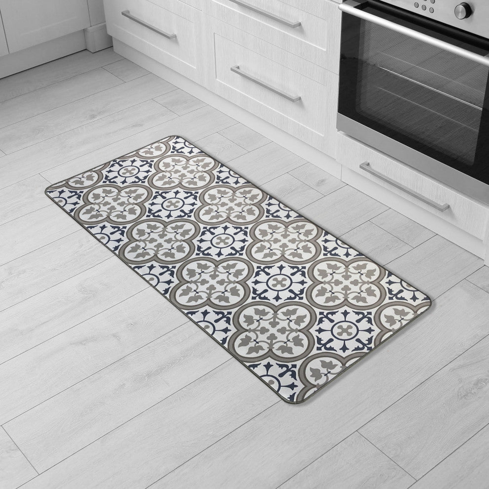 Paco Printed Kitchen Runner Mat 47" x 20" Blue and Gray Tile Design