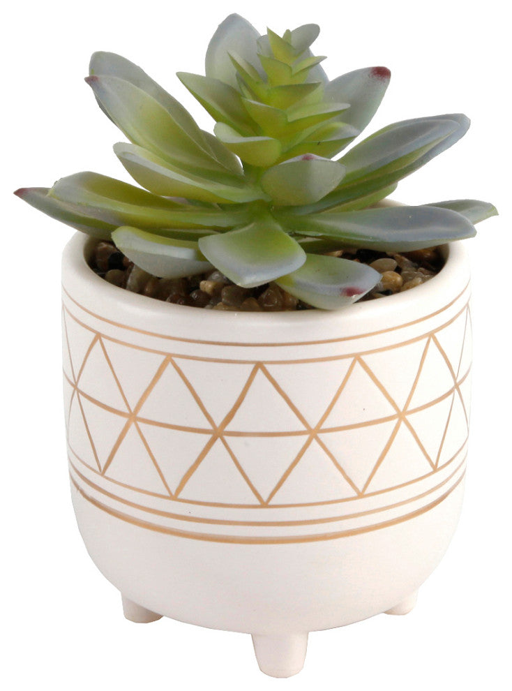 4.25" Gold Geo Hand Paintged Ceramic Succï¼ŒSm