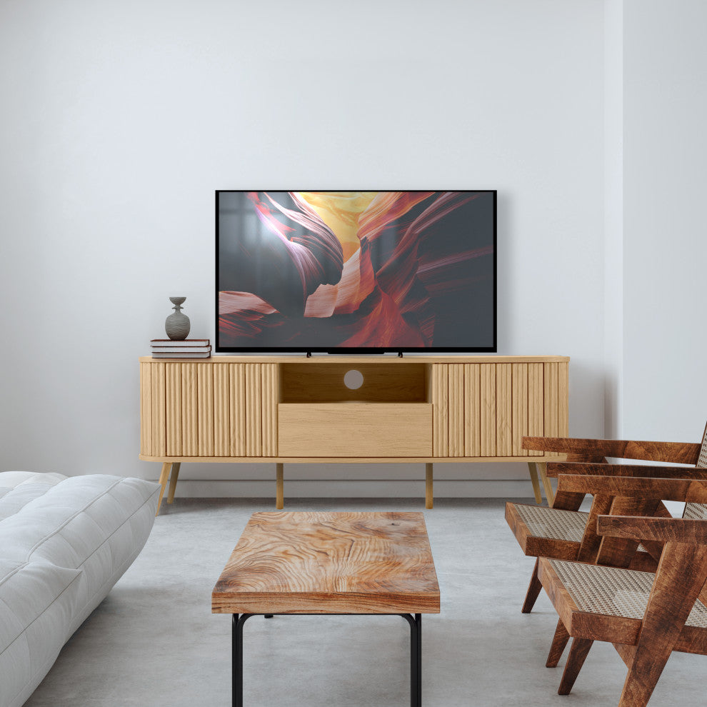 Curved TV Stand, Drawer, Storage Doors Fits TVs up to 75 in, Cable Management