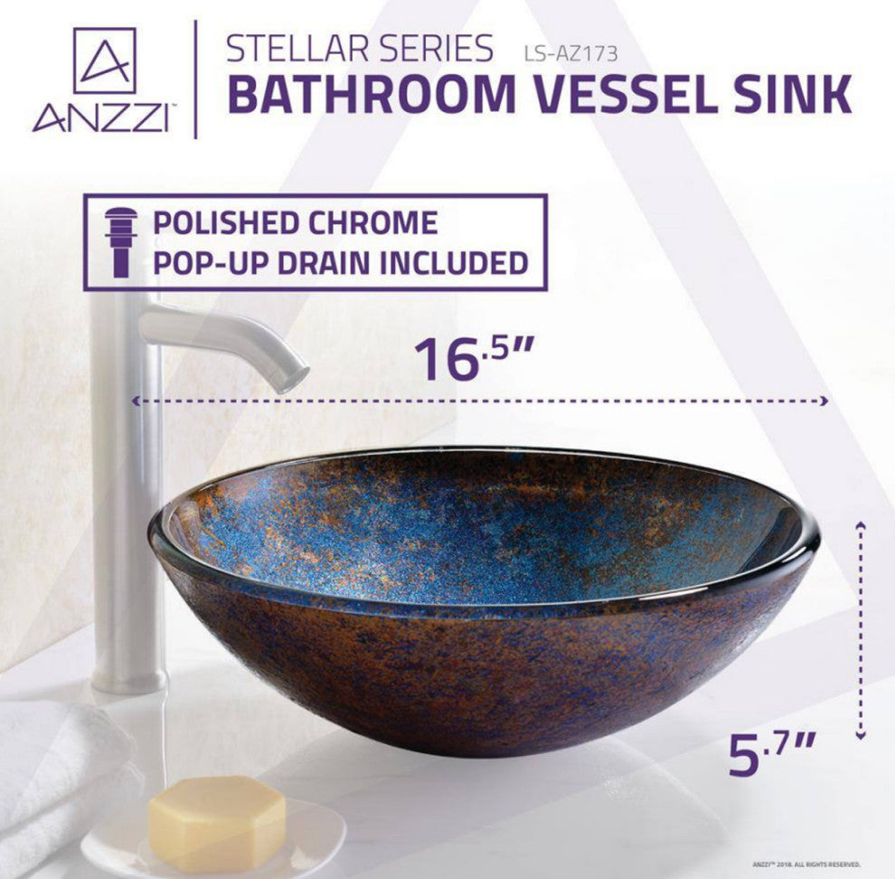 ANZZI Tara Series Tempered Glass Bathroom Vessel Sink