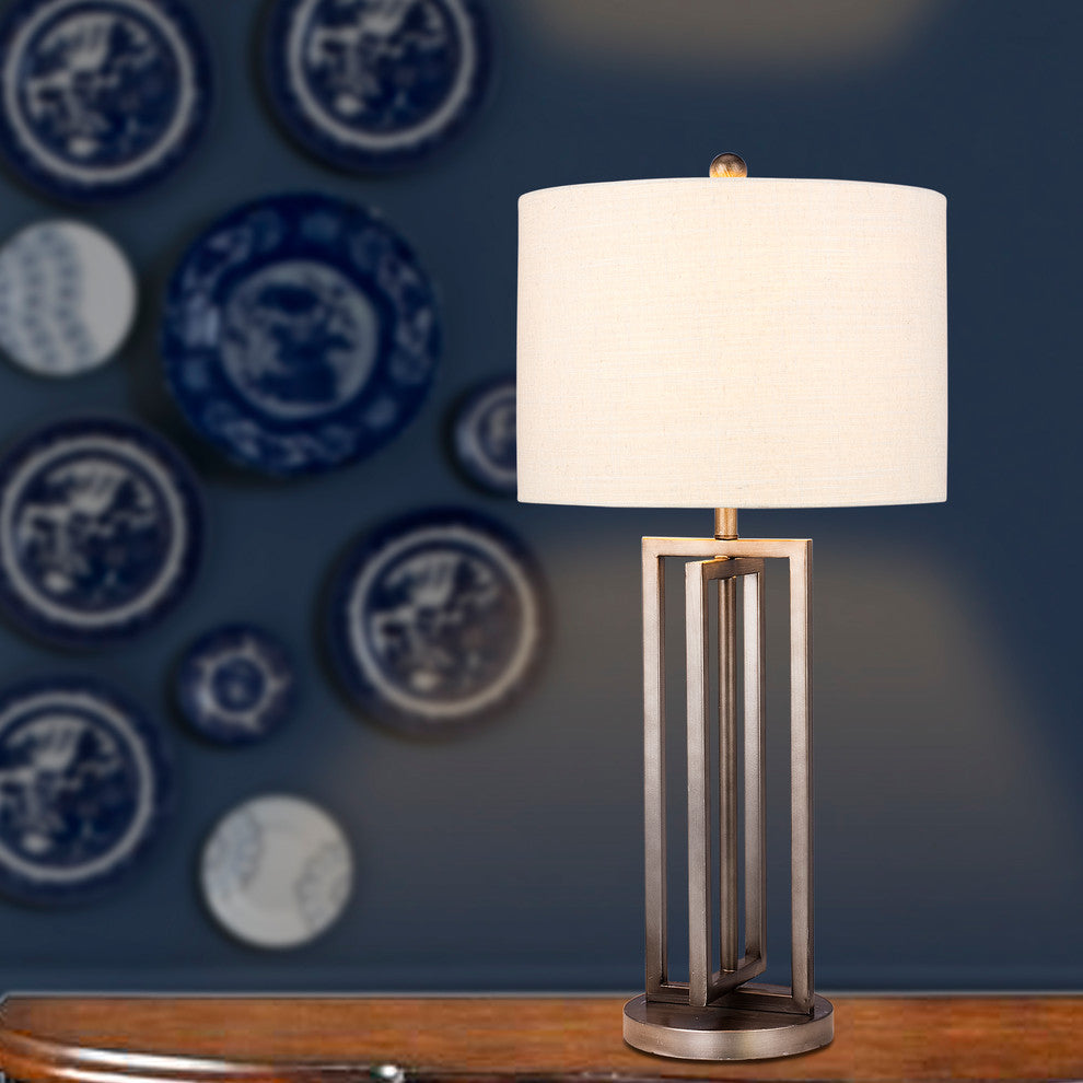 Dark Silver Metal Table Lamp with crisscross Cross Design, 29"