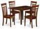 Dining Set 5 Pc- 4 Chairs, Table, Mahogany Finish Solid Wood Chair Seat