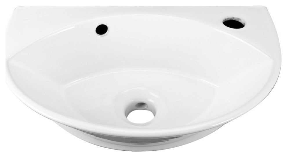 White Ceramic Bathroom Wall Mount Sink 17" Oval Basin with Faucet Hole Overflow