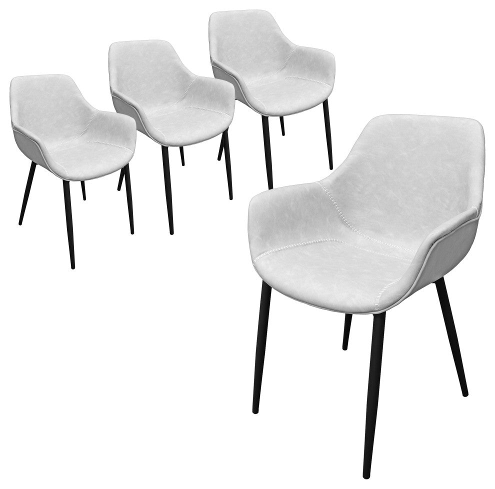 LeisureMod Markley Leather Dining Armchair Metal Legs Set of 4, Light Gray